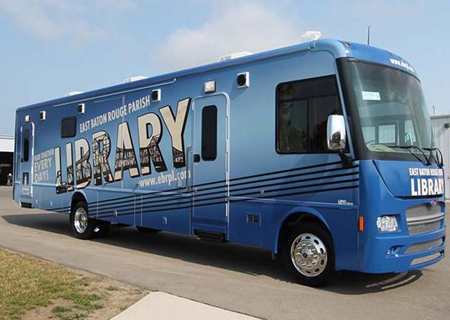 exterior photo of a mobile library vehicle, bookmobile